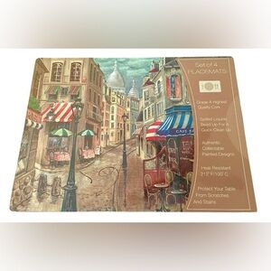 New in Package Set of 4 BENSON MILLS Cork PARIS CAFE Painted Design Placemats